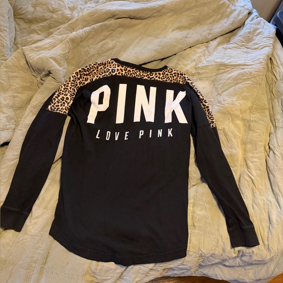 PINK Victoria's Secret Tops - Victoria's Secret PINK Black Top with Leopard Accent